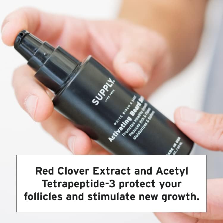 Supply Activating Beard Serum – Plant-Based Ingredients with Biotin & Red Clover Extract to Promote Beard Growth, Revive Follicles & Support a Fuller, Thicker Beard – 2.0oz