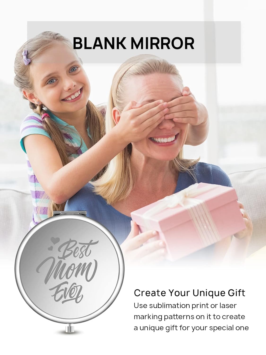 Compact Mirror for Purse, Double-Sided 1X/2X Magnifying Metal Pocket Makeup Mirrors(Round, Silver)