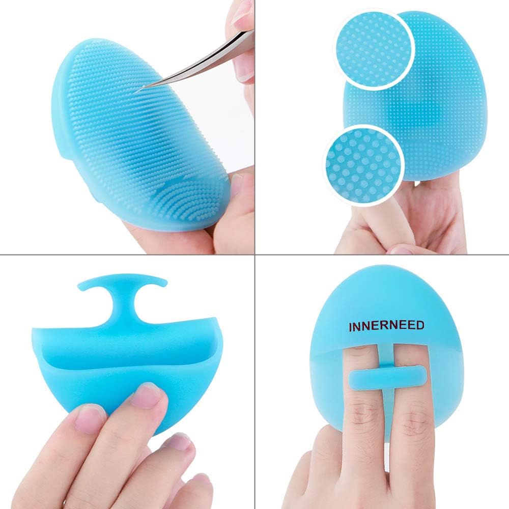 INNERNEED Soft Silicone Facial Cleansing Brush Manual Face Scrubber Exfoliating Massage Scrub Acne Blackheads Remove Handheld Pads for Sensitive, Delicate, Dry Skin (Pack of 2)
