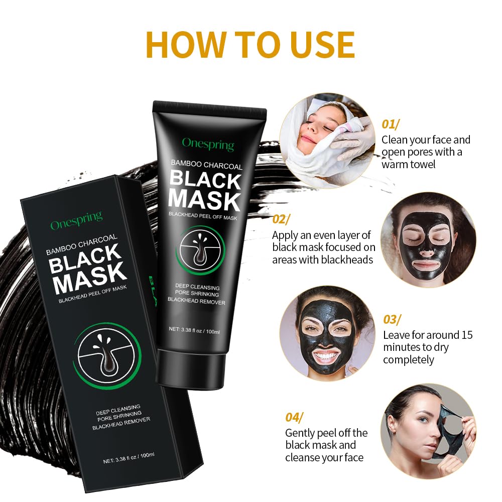 Blackhead Remover Mask, Purifying Charcoal Face Mask for Deep Cleansing Blackheads, Dirt, Pores, Excess Oil, Peel Off Black Mask for Men and Women (3.38 fl. oz)