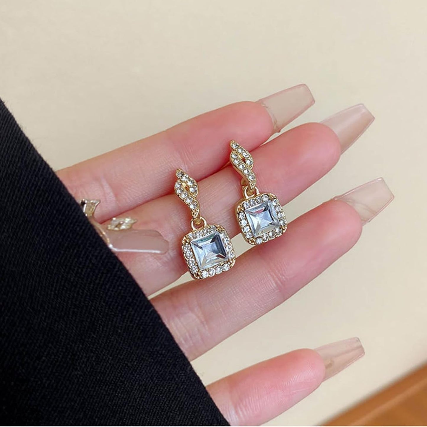Vintage Crystal Square Drop Earrings Gold Cz Square Stud Earrings Rhinestone Square Dangle Earrings Geometry Cz Earrings Jewelry for Women
