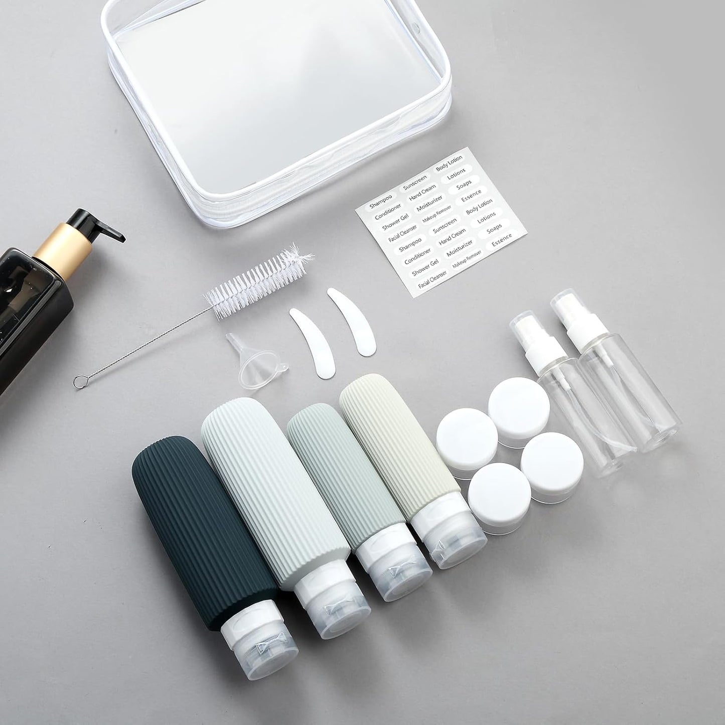 16 Pack Travel Bottles for Toiletries, Large 6oz Silicone Travel Containers, Leak Proof Refillable Liquid Shampoo And Conditioner Travel Essentials