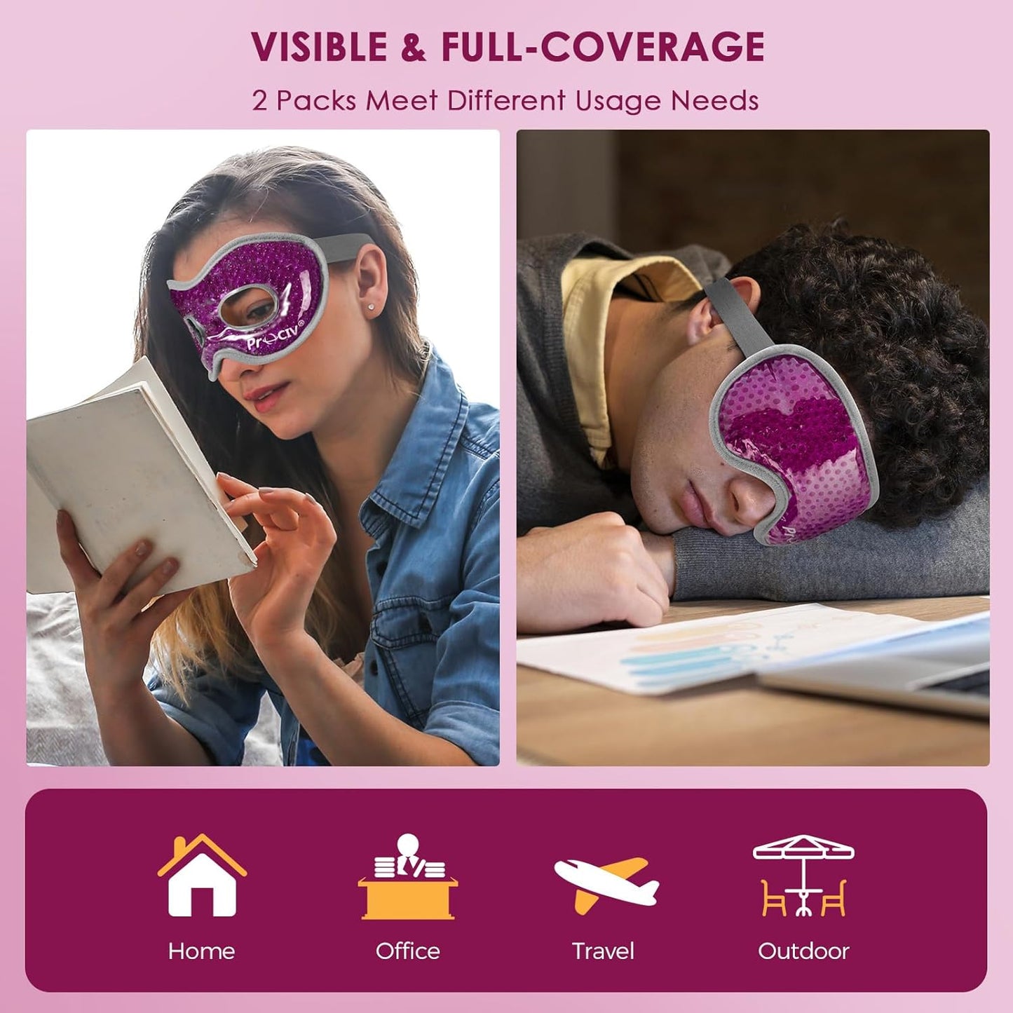 2PCS Cooling Eye Mask - Gel Eye Mask Reusable Gel Beads Hot Cold Compress with Velvet Plush Cold Eye Mask for Dark Circles Puffiness Dry Eye Headache for Men Women Sleeping Ice Eye Mask (Rose Red)