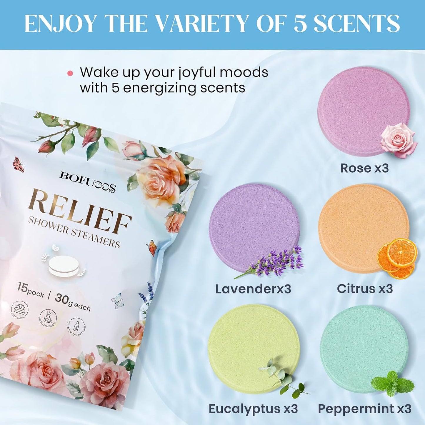 Shower Steamers Aromatherapy 15 Pack, Shower Bombs with Natural Essential Oils, Relaxation & Self Care Gifts for Women Teen Girls Mom, Birthday Christmas Stocking Stuffers White Elephant Gifts