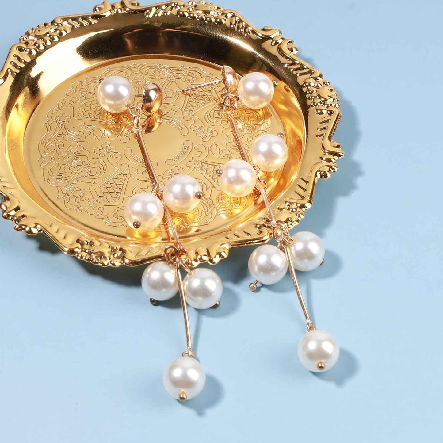 Boho Pearl Tassel Earrings Gold Drop Dangle Earrings Vintage Pearl Earrings Bridal Drop Earrings Jewelry for Women and Girls Gifts