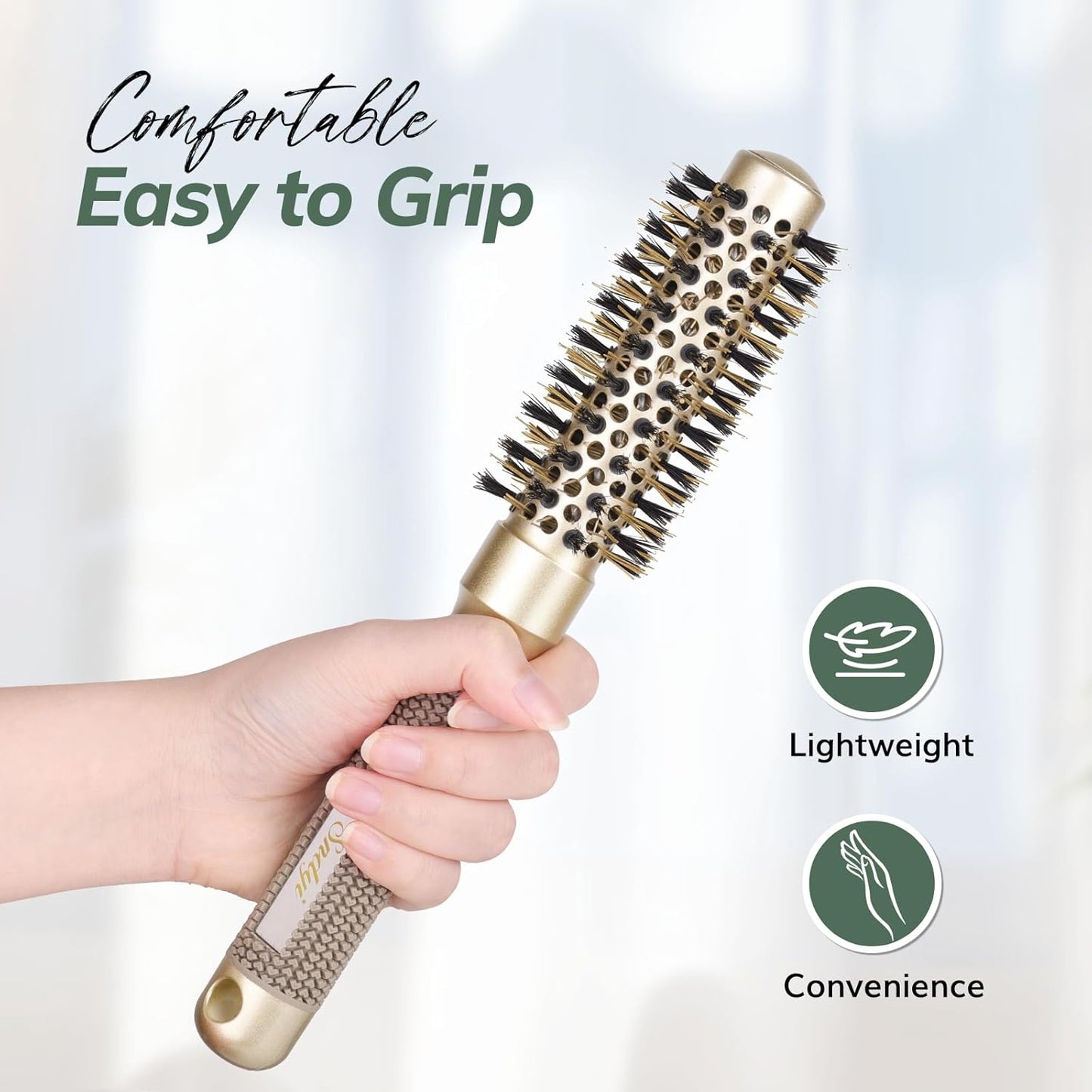 Round Brush for Blow Drying, Nano Thermal Ceramic & Ionic Tech Hair Brush with Boar Bristles, Professional Round Barrel Brush for Styling,Curling and Straightening by Sndyi (2 Inch, Barrel 1 Inch)