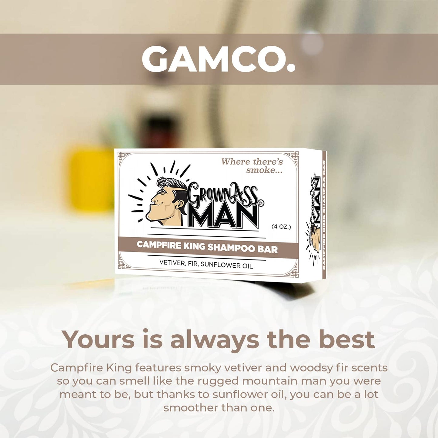 Solid Shampoo Bar Rich Lather 3 in 1: Hair, Beard & Body Wash - Plastic Free & Eco-Friendly, Natural & Organic Clean for All Hair Types, 4oz Bar (Campfire King, 3-Pack)