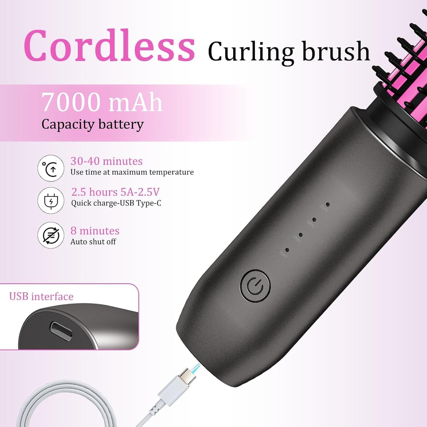 Cordless Curling Iron, Portable Hair Straightening, Cordless Hair Curler Anti-Frizz with Negative Ions, 3-in-1 Crimper Hair Tool, Rechargeable Wave Curling Wand - Rose Grey