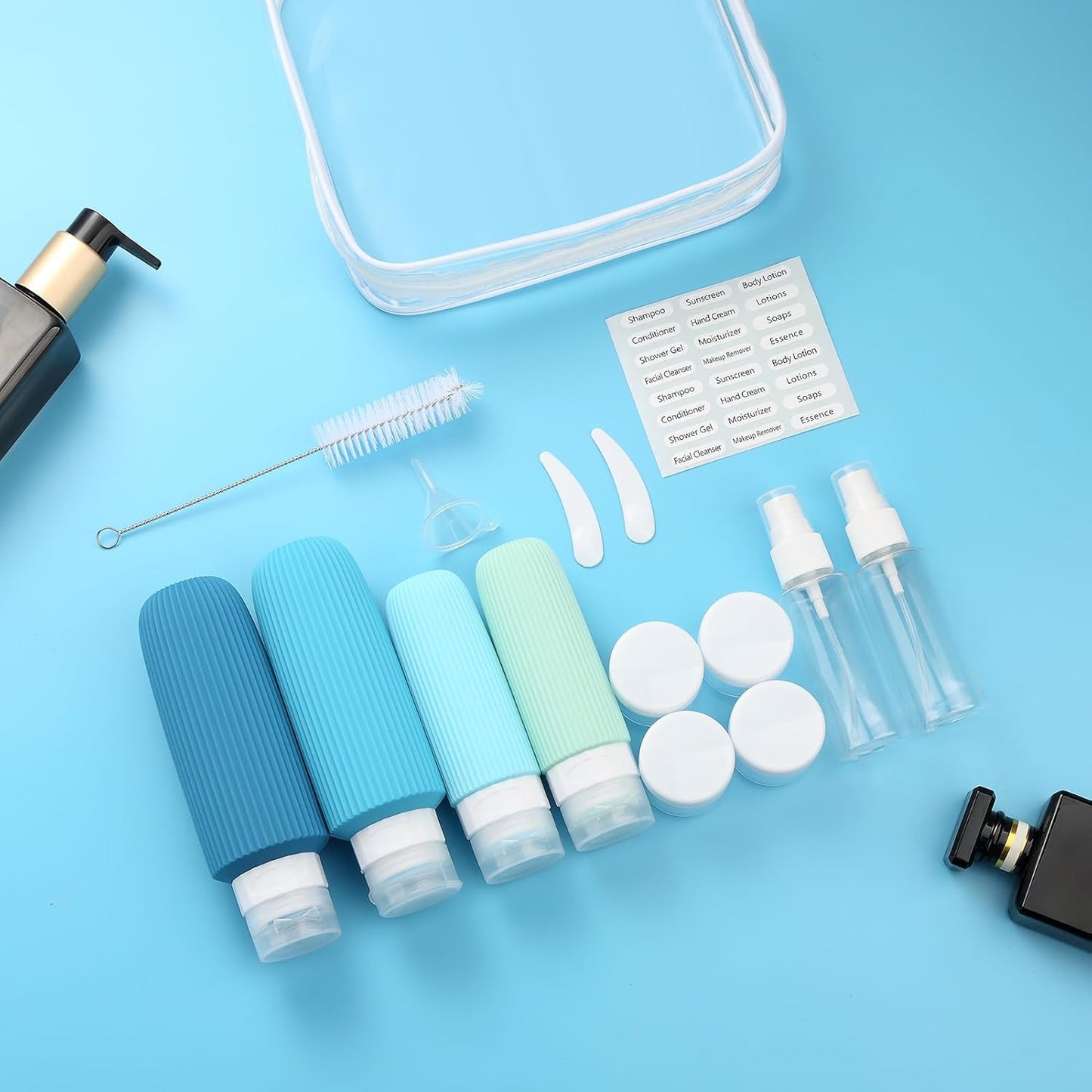 16 Pack Travel Bottles for Toiletries, Large 6oz Silicone Travel Containers jar for Toiletries, Leak Proof Refillable Liquid Shampoo And Conditioner Travel Essentials toiletry Bottles