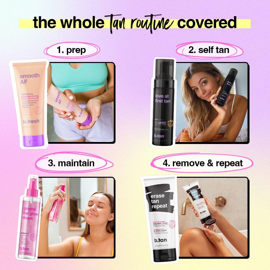 b.tan Violet Self Tanner Mousse Bundle | Love At First Tan - Best, 1 Hour Express Sunless Tanning Foam, Cancels Orange Tones, Dark Bronzing Glow, No Fake Tan Smell, Face & Body, 6.7 Fl Oz, Pack of 2