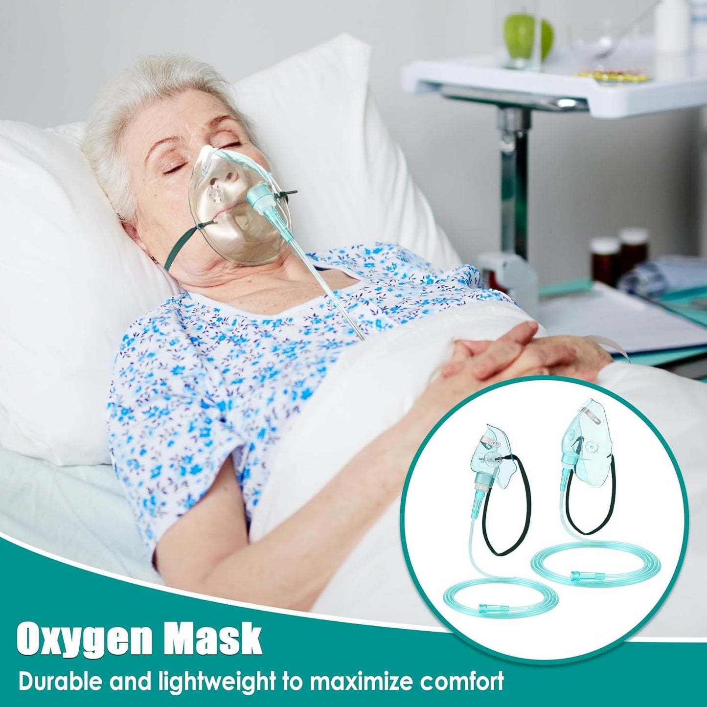 Geiserailie 2PCS M/L Oxygen Mask with 6.6 Ft Tubing and Adjustable Elastic Strap, Adult Oxygen Mask with Tubing, Breathing Masks for Face Adult