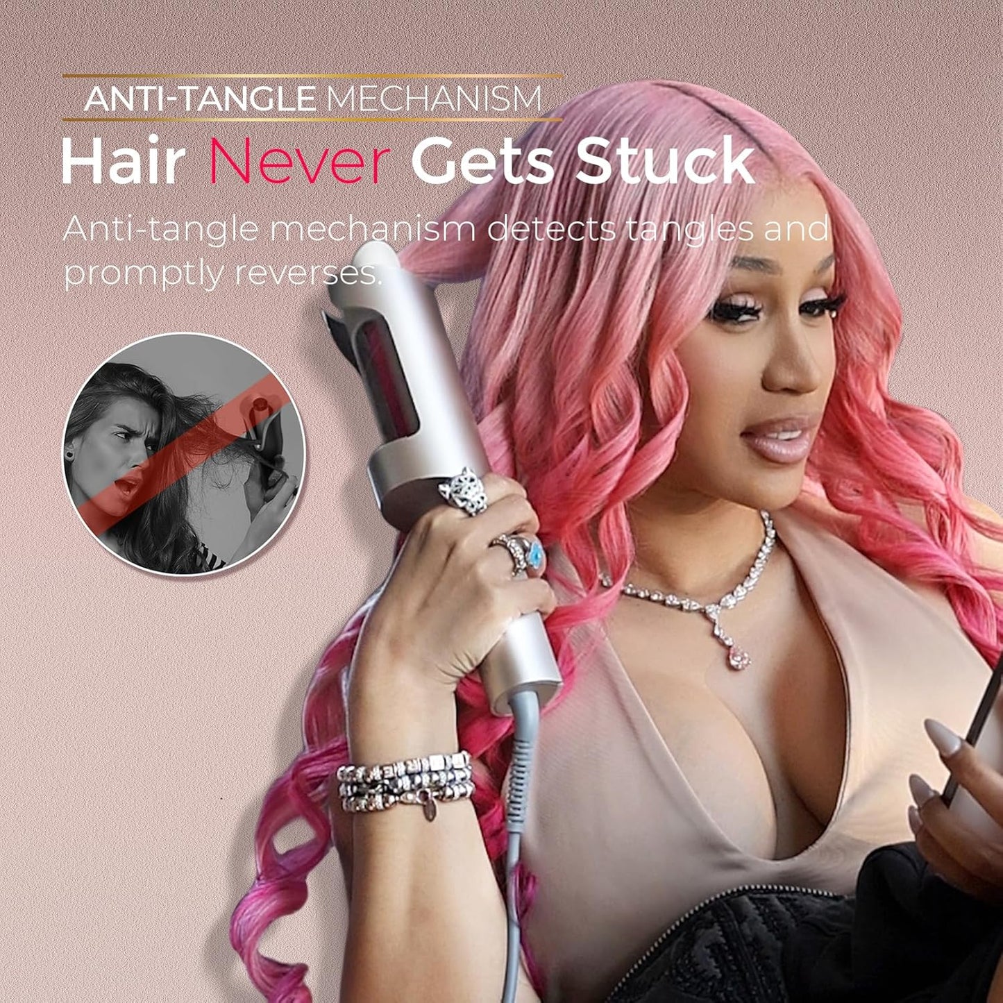 Upgraded Automatic Rotating Curling Iron - TYMO CurlPro Plus Long Barrel Curling Wand for Long Hair, Ceramic Hair Curler for Women, Anti-Scald, Tangle-Free, 600M Ionic, Dual Voltage, Gold, 1 Inch