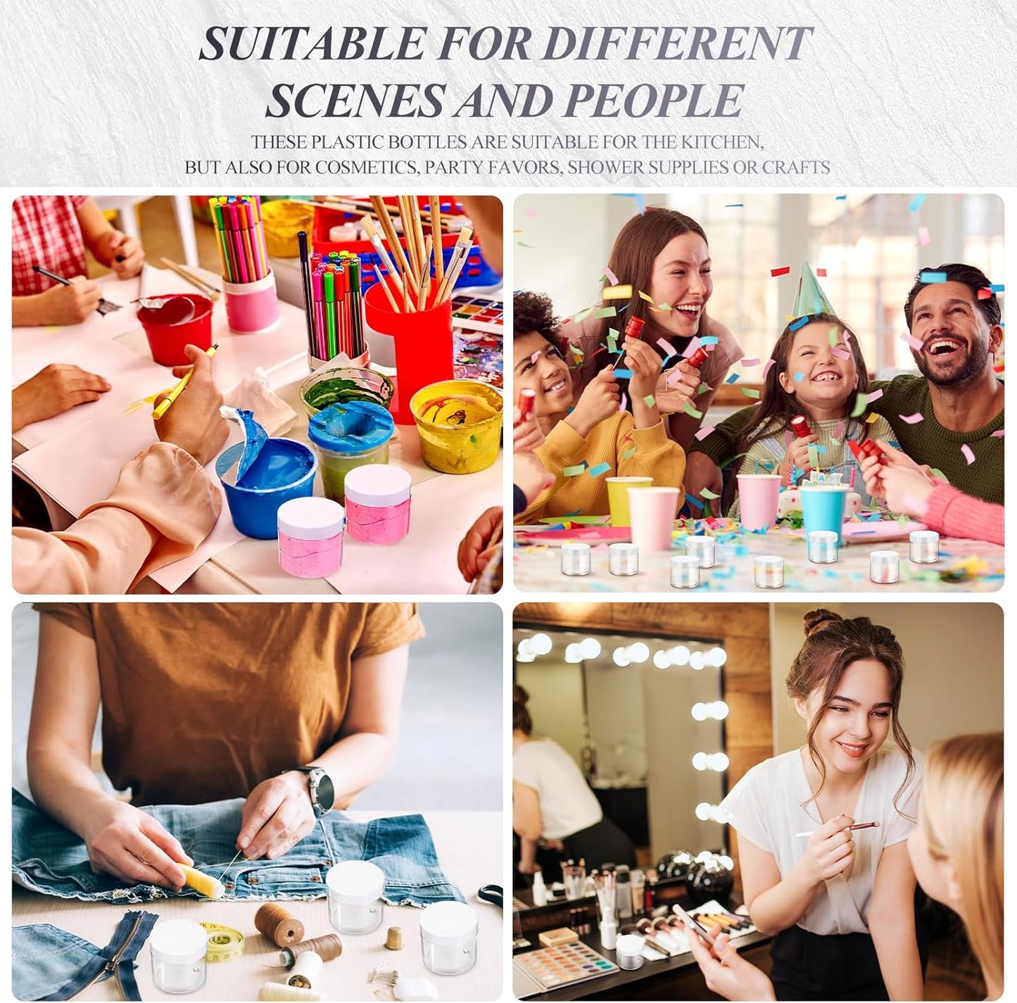 SATINIOR 36 Pieces 1 oz Plastic Jars with Lids Wide Mouth Airtight Reusable Container Acrylic Cosmetic Small Jars for Lotions Ointments Travel Toiletries Creams Make up Storage(White)