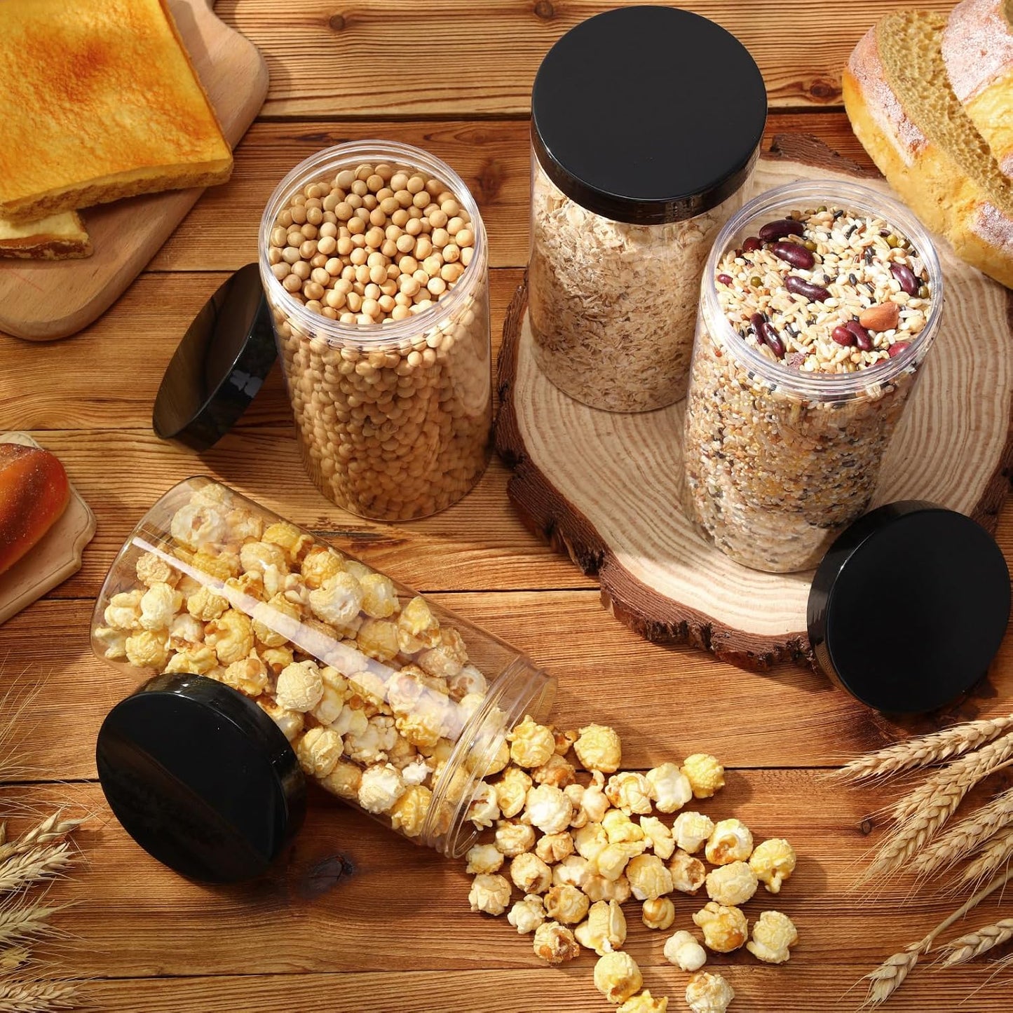 Patelai 4 Pieces Round Wide-mouth Leak Proof Plastic Container Jars with Lids for Travel Storage Makeup Beauty Products Face Creams Oils Salves Ointments DIY Making(32 Ounce,Black)