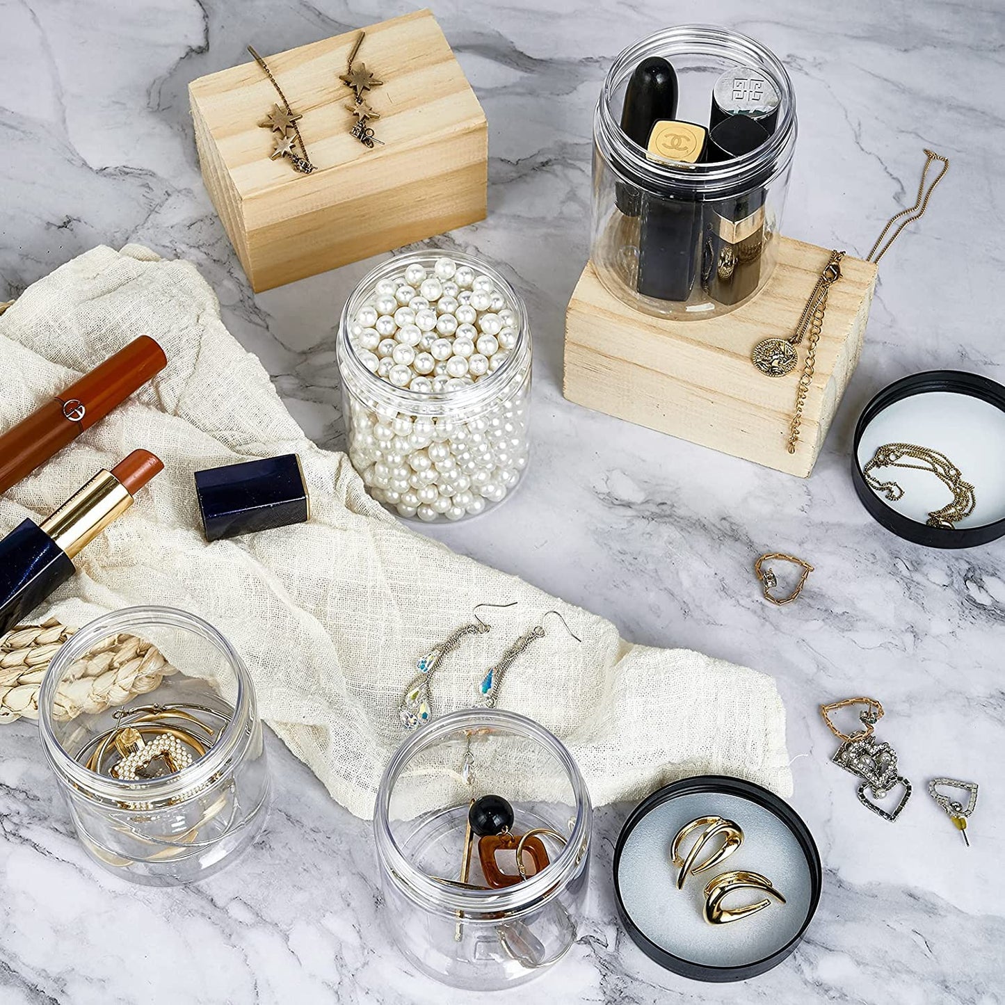 Eternal Moment 36 Pack 8 OZ Plastic Jars Round Clear Cosmetic Container Jars with White Lids, Perfect for Lotion, Slime,Cream, Ointments, Makeup, Eye Shadow, Samples, Pot, Travel Storage 