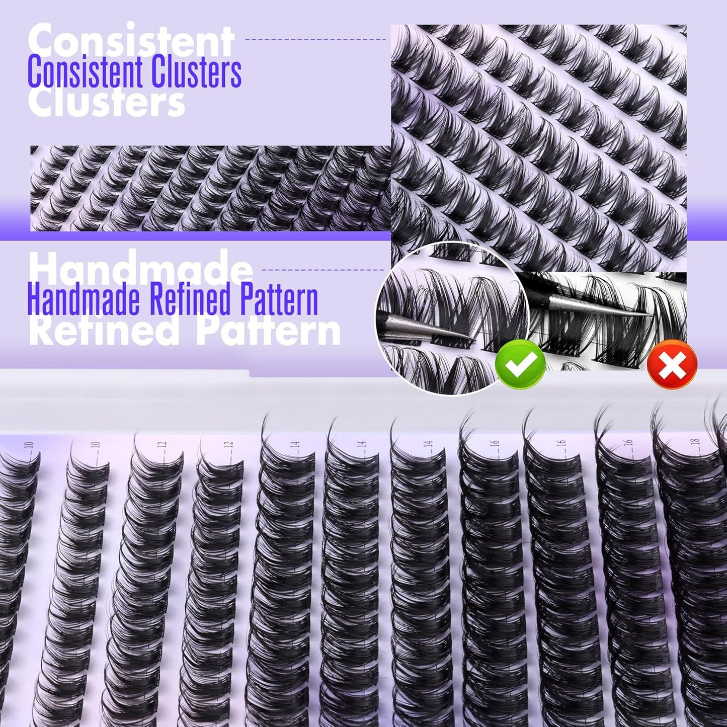 Pawotence Lash Clusters Wispy Cluster Eyelash Extensions 10-18mm Individual Lashes DIY Cluster Lashes Extension Soft Comfortable Eyelash Clusters with Thin Band