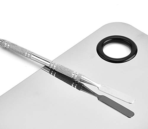 Professional Pro Stainless Steel Makeup Palette Cosmetic Palette with Spatula Tool Makeup Art Tool For Nail Art Eye Shadow Eyelash Makeup Professional Pigment Blending（6 x 4 Inch Sliver）