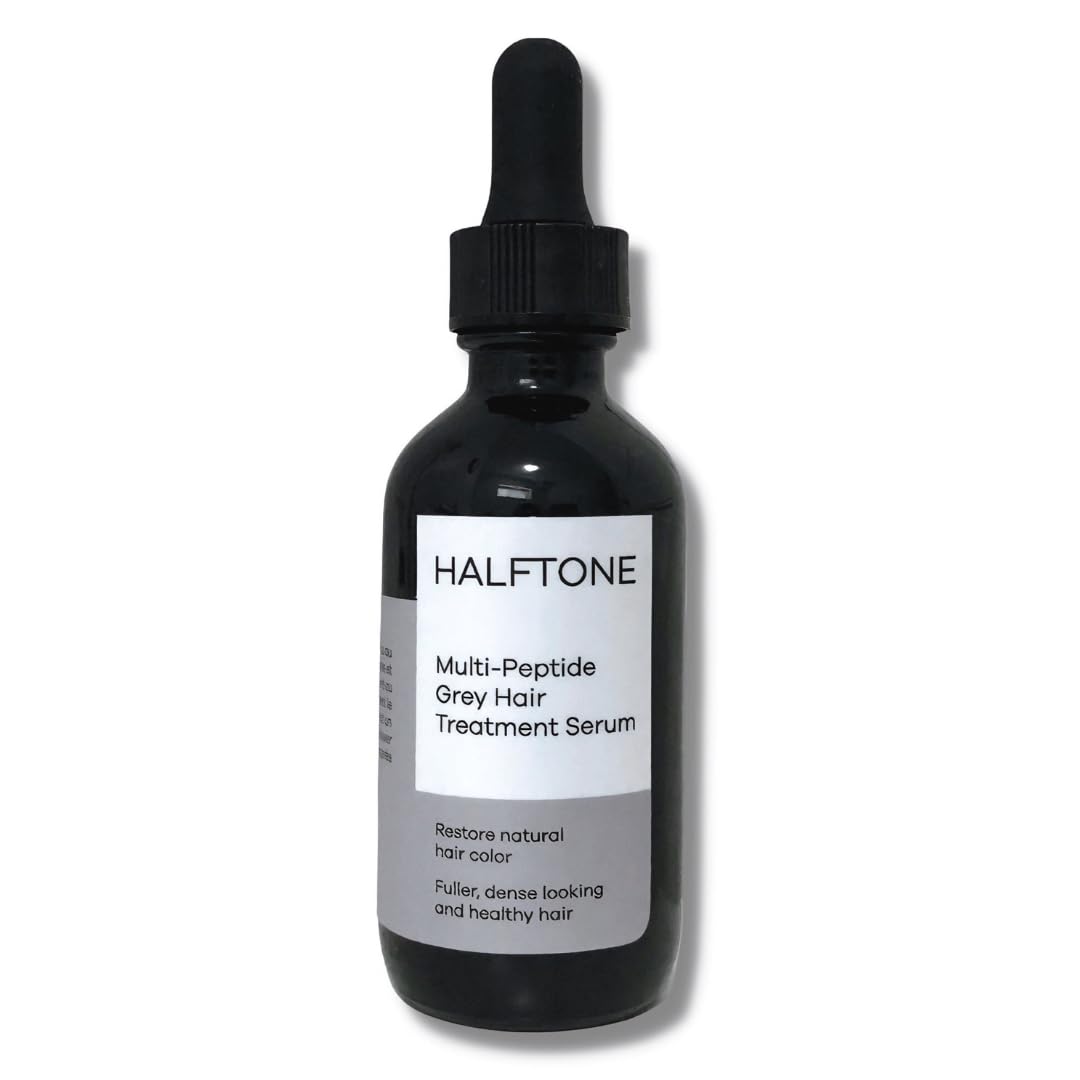 HALFTONE Multi-Peptide Grey Hair Treatment Serum | With Silverfree, Greyverse, Capixyl Peptides | Anti Grey Hair Regrowth, Recover Natural Color Pigment, Scalp Health | Vegan, Scent-Free, Oil-Free