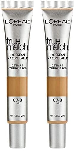 L’Oréal Paris True Match Eye Cream in a Concealer, 0.5% hyaluronic acid, Dark C7-8, 0.4 fl. oz. (Pack of 2)