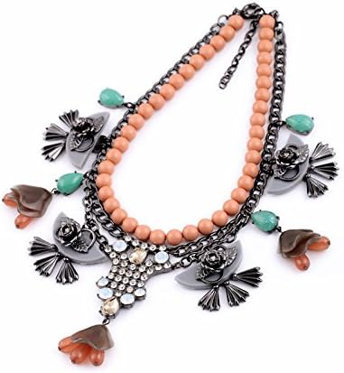 Colorful Large Beaded Multi Layer Triple Strand Crystal Multi Color Colorful Statement Chain Coral Gray Mint