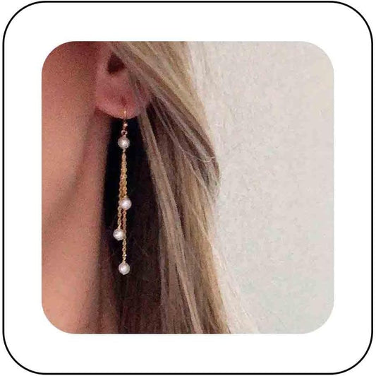 Vintage Pearl Dangle Earrings Gold Pearl Chain Drop Earrings Tiny Pearl Tassel Earrings Long Pearl Bridal Hook Earrings Jewelry for Women