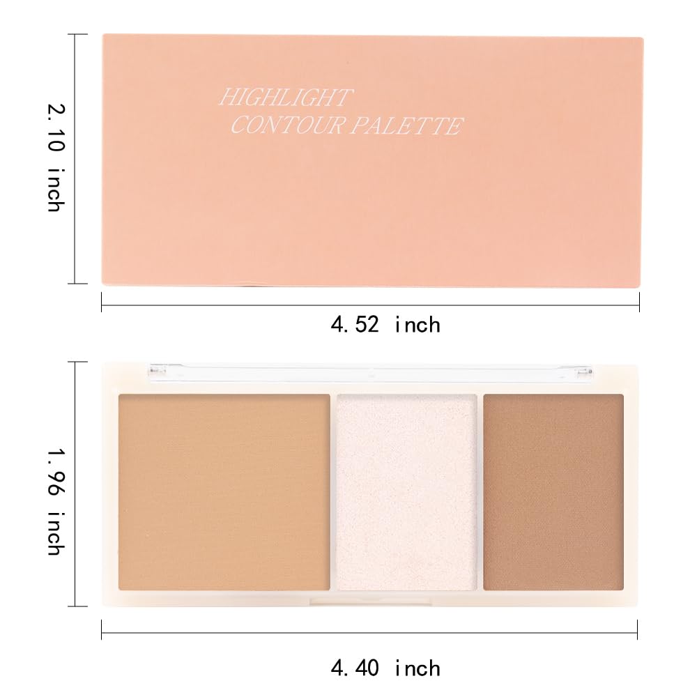 3 IN 1 Brown Nude Face Highlight Bronzer Powder Palette for Face Cheeks Contour Brightening, Buildable Matte Coverage Natural Makeup,Ultra Sculpt Nose Shadow Eyeshadow Primer 02#
