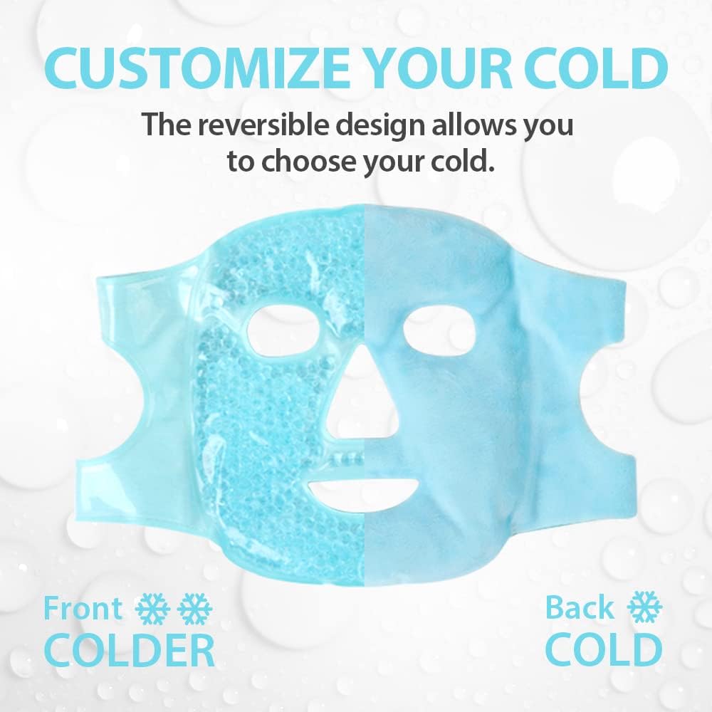 NEWGO Gel Face Mask Cold Pack Cooling Gel Face Mask, Hot Cold Therapy Cold Face Mask for Puffy Eyes, Migraines Relief, Skin Care, Puffiness, Acne - Blue