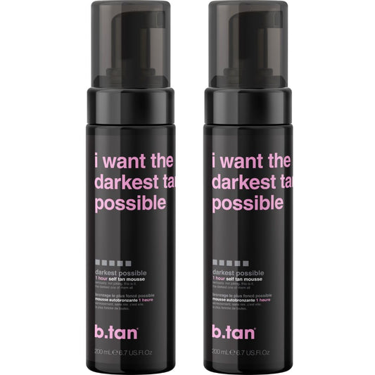 b.tan Ultra Dark Self Tanner Mousse Bundle | I Want The Darkest Tan Possible - Fast, 1 Hour Express Sunless Tanning Foam, Golden Bronzing Glow, Face & Body, No Fake Tan Smell, 6.7 Fl Oz, Pack of 2