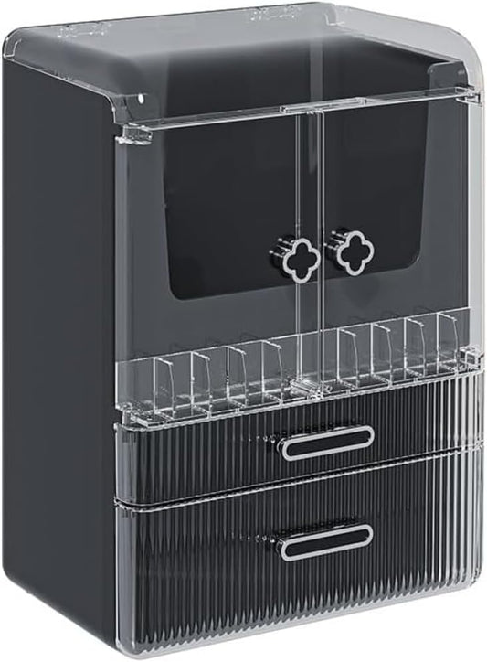 Acrylic Makeup Organizer with Drawers – 38.5CM Large Capacity Cosmetic Storage Box, Dustproof & Waterproof Vanity Organizer for Skincare, Jewelry, Lipsticks & Beauty Products (Black)