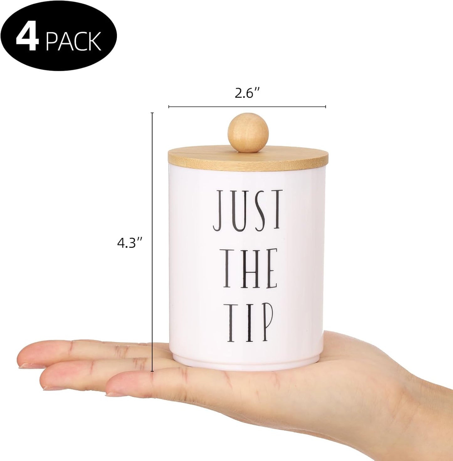 Tbestmax 4 Pack Qtip Holder Dispenser White Plastic Apothecary Jars for Bathroom Organizer, 10oz Storage Containers for Cotton Ball, Cotton Swab, Floss