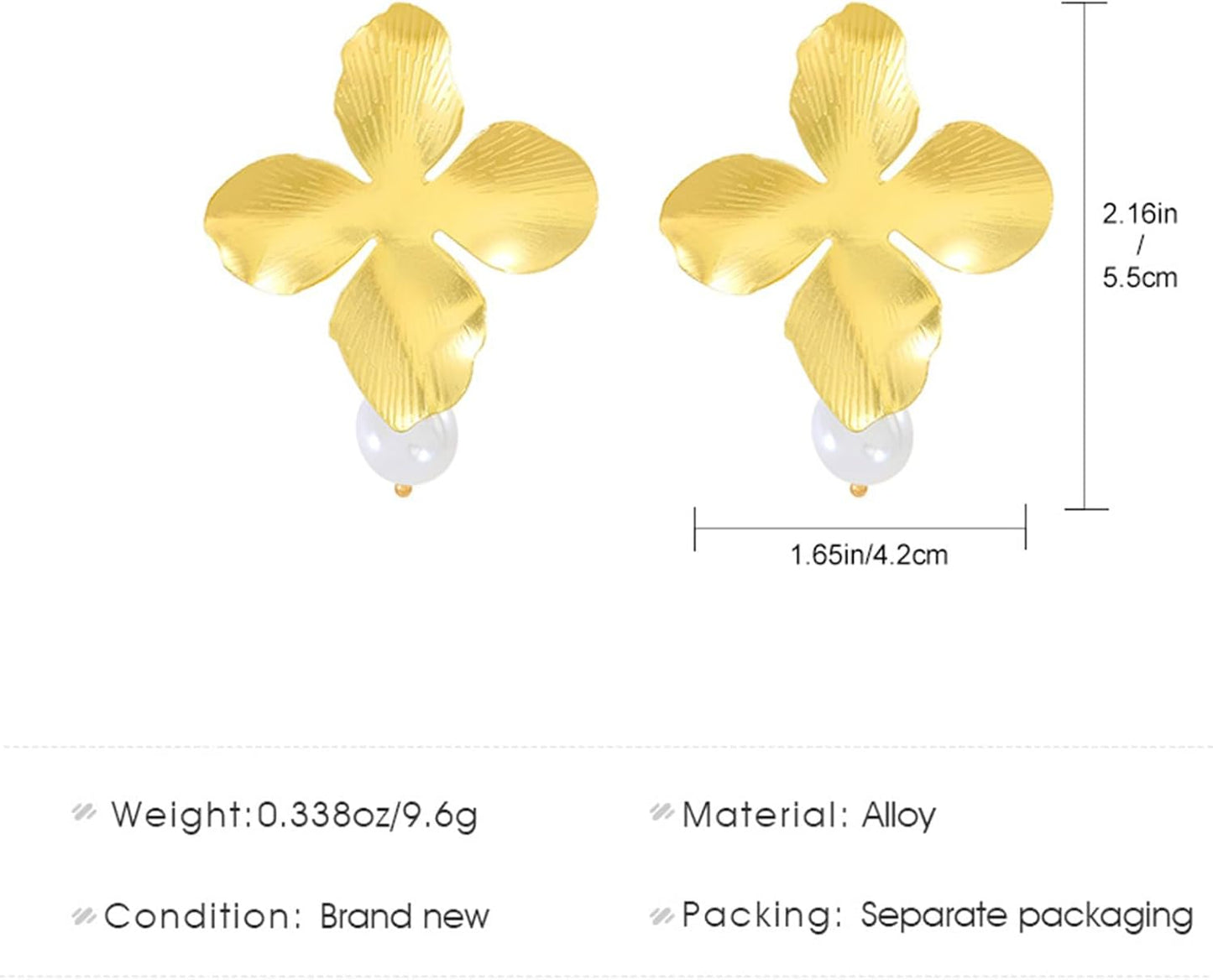 Boho Big Flower Drop Earrings Vintage Gold Floral Petal Dangle Earrings Statement French Flower Pearl Drop Earrings Studs Wedding Bridesmaid Earrings Jewelry for Women