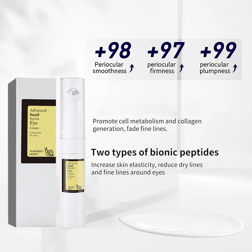 New Snail Peptide Eye Cream for Fine Lines, Dark Circles and Puffiness, With 73% Snail Mucin Filtrate & 2% Nicotinamide, Moisturizing, Hydrating, Firming, Brightening, 360° Massage Ball; YS-WN