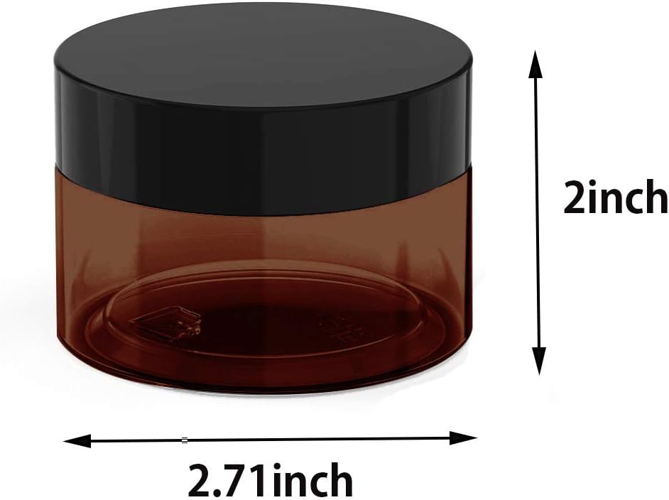 4 oz Amber Plastic Cosmetic Jars Leak Proof Container with Black Lid for Cream, Lotion, Powder, ointment, Beauty Products etc, 6 Pcs.