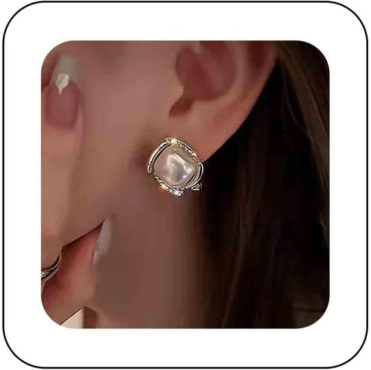 Vintage Crystal Square Earrings Moonstone Square Stud Earrings Gold Rhinestone Opal Stone Earrings Geometry Moonstone Earrings Jewelry for Women