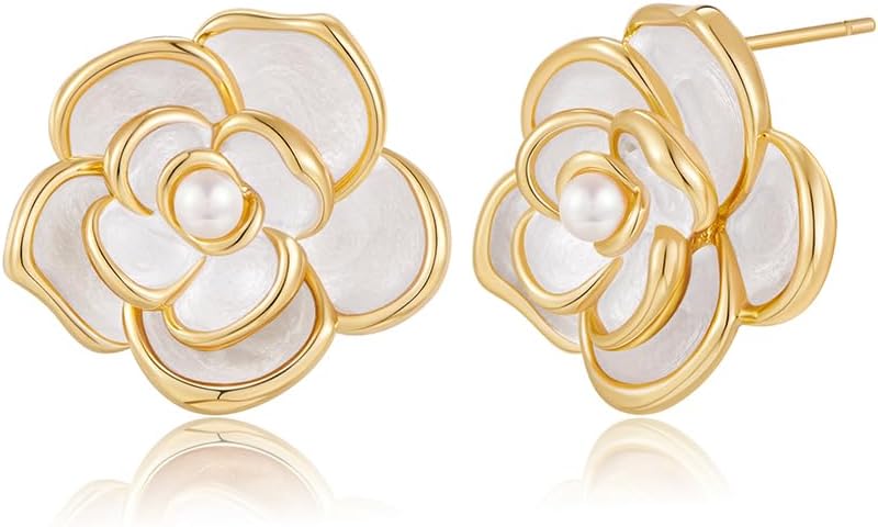 CLASSYZINT Gold/White/Red/Black Flower Stud Earrings For Women