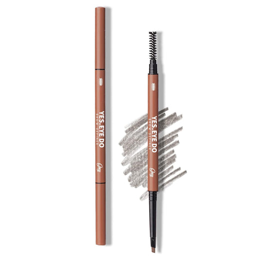 Gray Eyebrow Pencil for Older Women, Dual-ended Grey Eyebrow Pencil Waterproof with Brush Spoolie, Automatic Eye Brow Makeup Pen for Precise Defination, Long lasting and Smudgeproof,Grey, YES.EYE DO