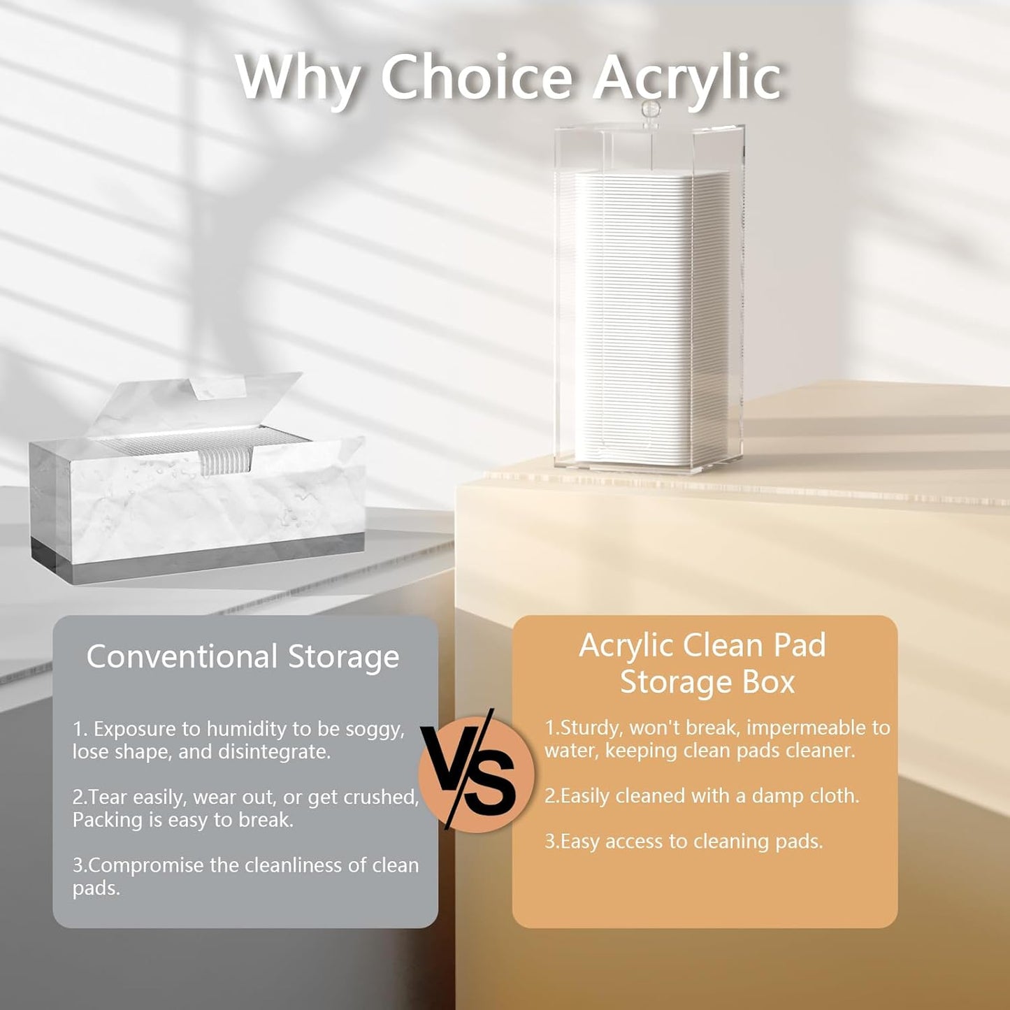 Acrylic Clean Pad Storage Box for Clean Skin Club, Cotton Pad Dispenser, Square Rounds Cotton Pad Holder (Pad Not Included) - Vertical with Lid