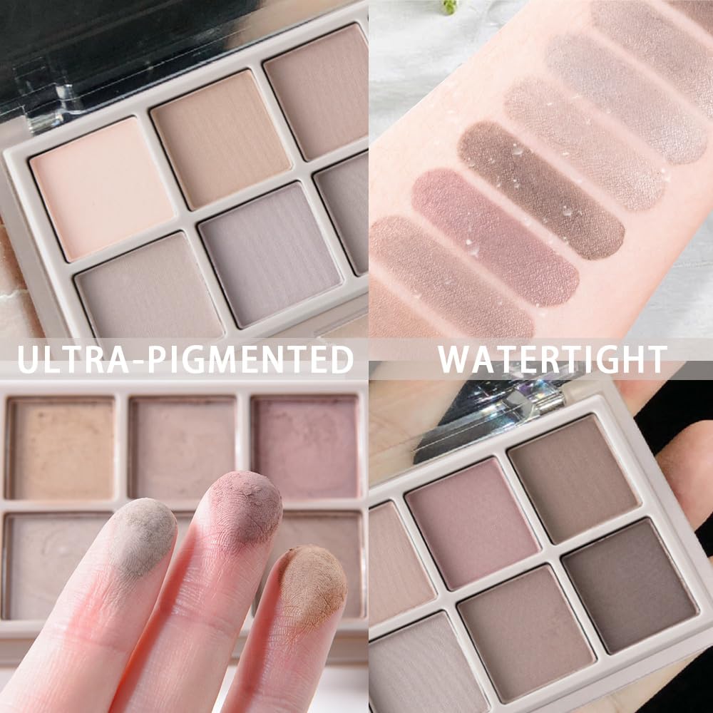 10 Color Matte Eyeshadow Palette | 10 Soft-Focus Matte Shades in Grey-Brown & Neutral Taupe | Silky Powder Blends Like Cream | Natural-Looking Nude Makeup for Mature Skin | Day to Night Wear