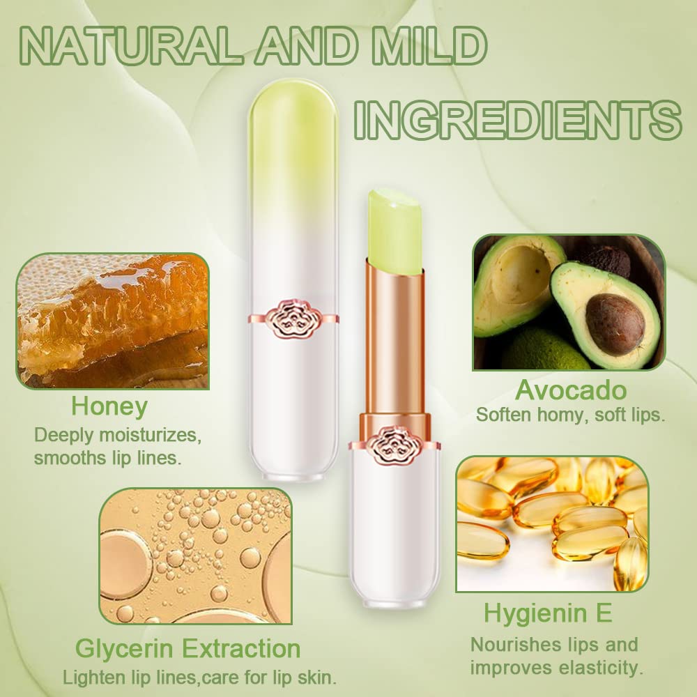 evpct 2Pcs Avocado Tinted Lip Balms PH Lip Color Changing Lipstick Balm Stain Gift Set Queen for Women Girls Korean Mood Long Lasting Color Change Light Pink Lipstick Lip Tint Plumper Gloss