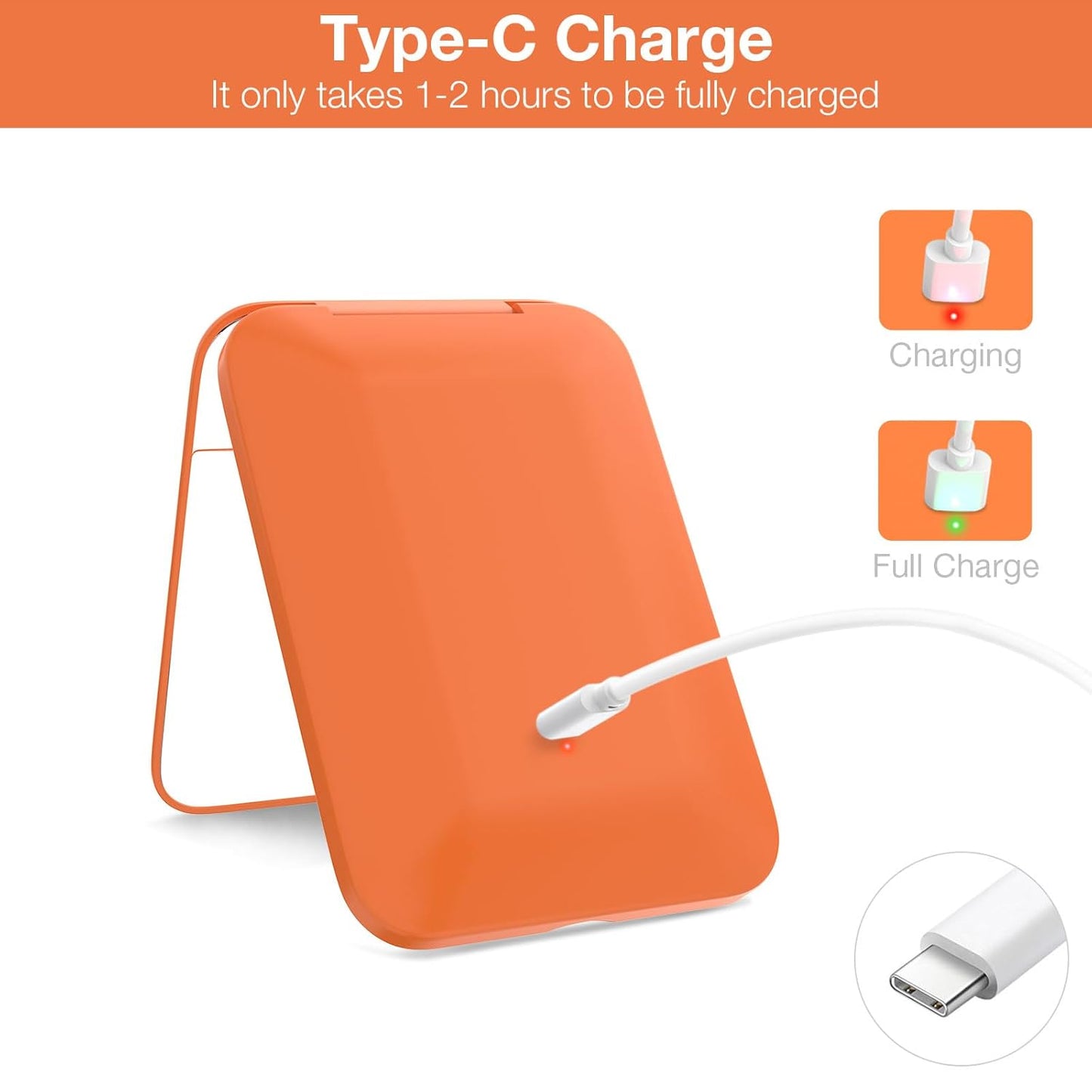 Kintion Rechargeable Pocket Mirror, Double Sided 1X/3X Magnification Compact Vanity Mirror, 3 Color Lights, Dimmable, Small Portable Wallet Mirror, Lighted Travel Mirror for Women Gifts, Orange