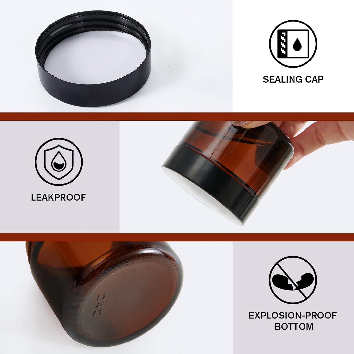 2oz Jars with Lids, Hoa Kinh 24 Pack Amber Glass Jars with Lids Empty Cosmetic Containers Round Airtight Glass Jar with Inner Liners and black Lid for Storing Lotions, Powders, and Ointments