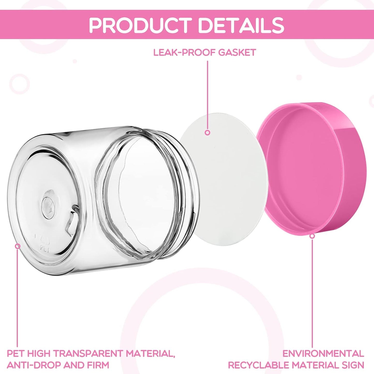 Patelai 4 Pieces Round Wide-mouth Leak Proof Plastic Container Jars with Lids for Travel Storage Makeup Beauty Products Face Creams Oils Salves Ointments DIY Making(2 Ounce,Pink)