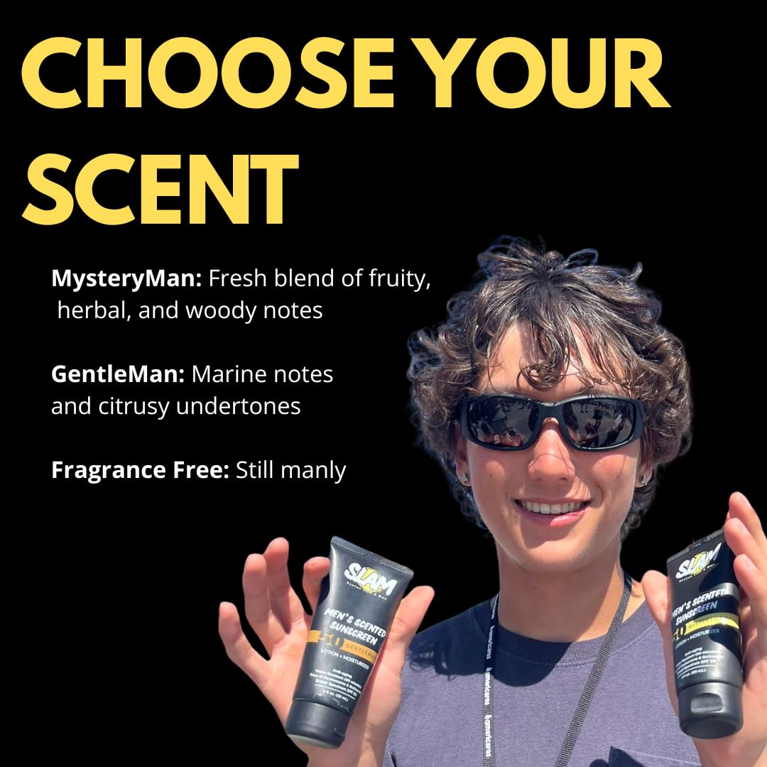SLAM Men's Sunscreen Lotion SPF 50 & Moisturizer – Face & Body Sunblock, Anti-Aging, Water-Resistant, Hawaii Act 104 Safe, Skincare for Men, Unscented – 3 fl oz.each. Double pack.