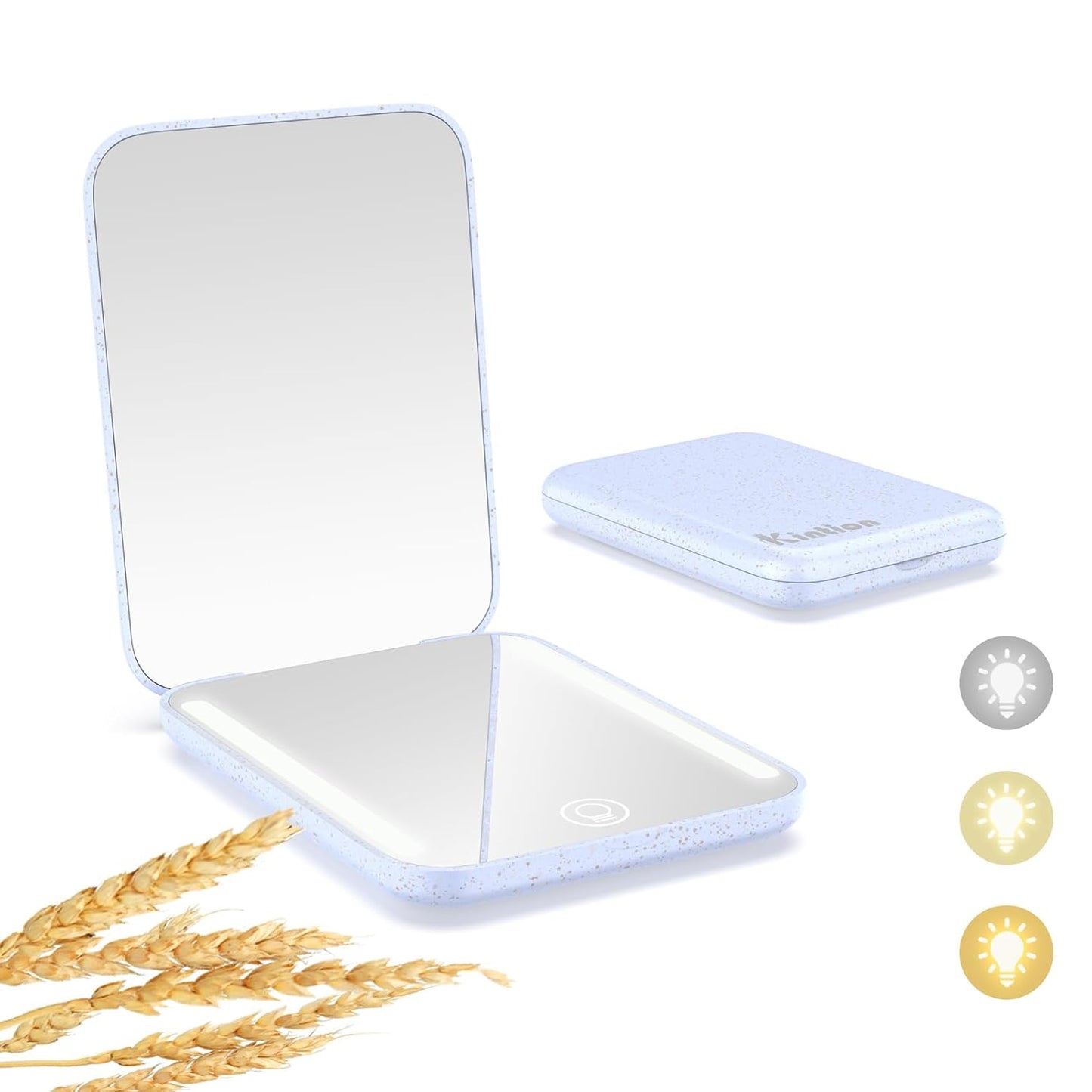 Kintion Rechargeable Pocket Mirror, Wheat Straw Material 1X/3X Magnification Portable Compact Mirror, Handheld Travel Mirror, Small Purse Mirrors for Women, Purple