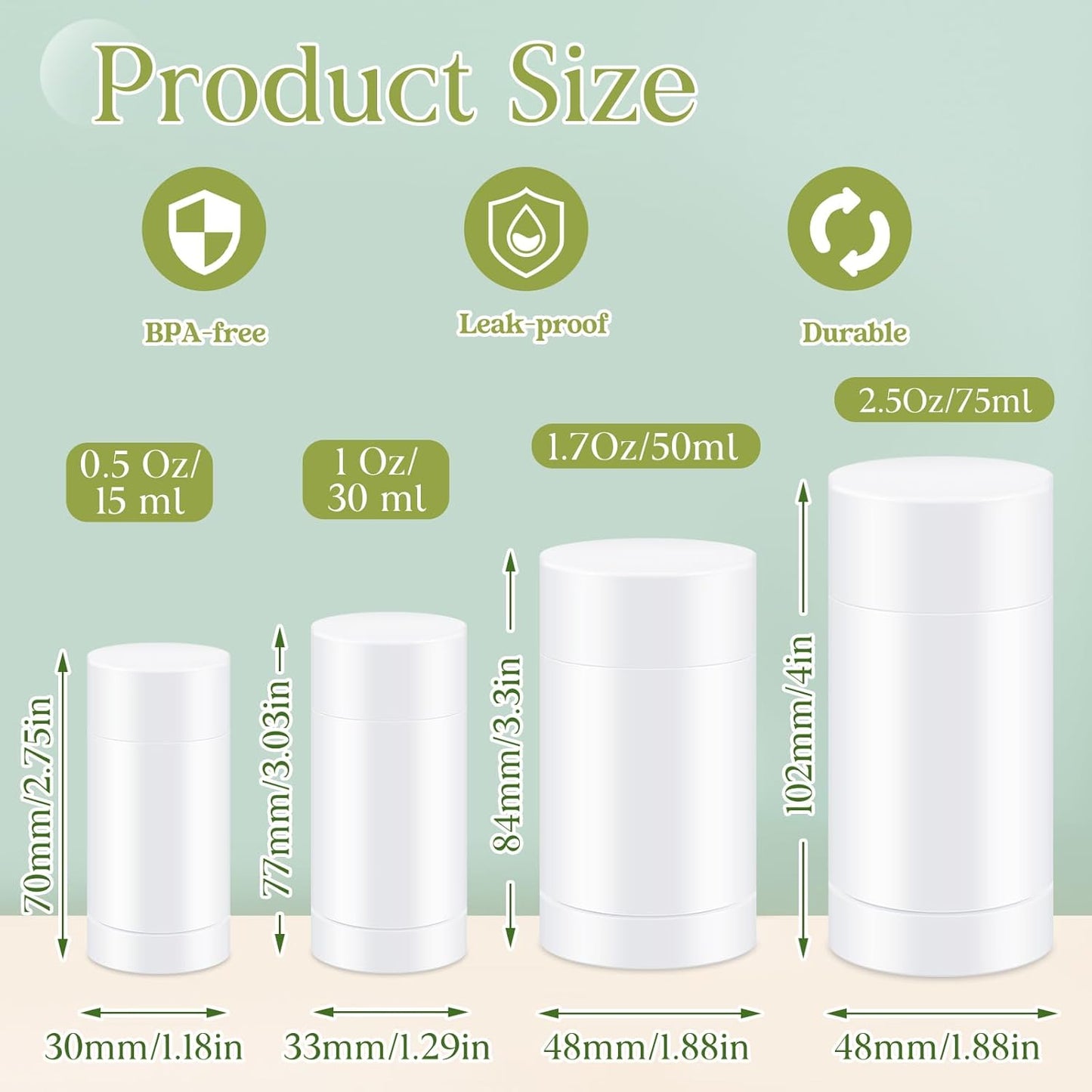 30 Pcs Empty Deodorant Containers Twist up Filling Stick Plastic Deodorant Container Refillable Bottles Bottomfill Round Lip Balm Tubes for Homemade DIY Lipstick Crayon(75 ml,White)