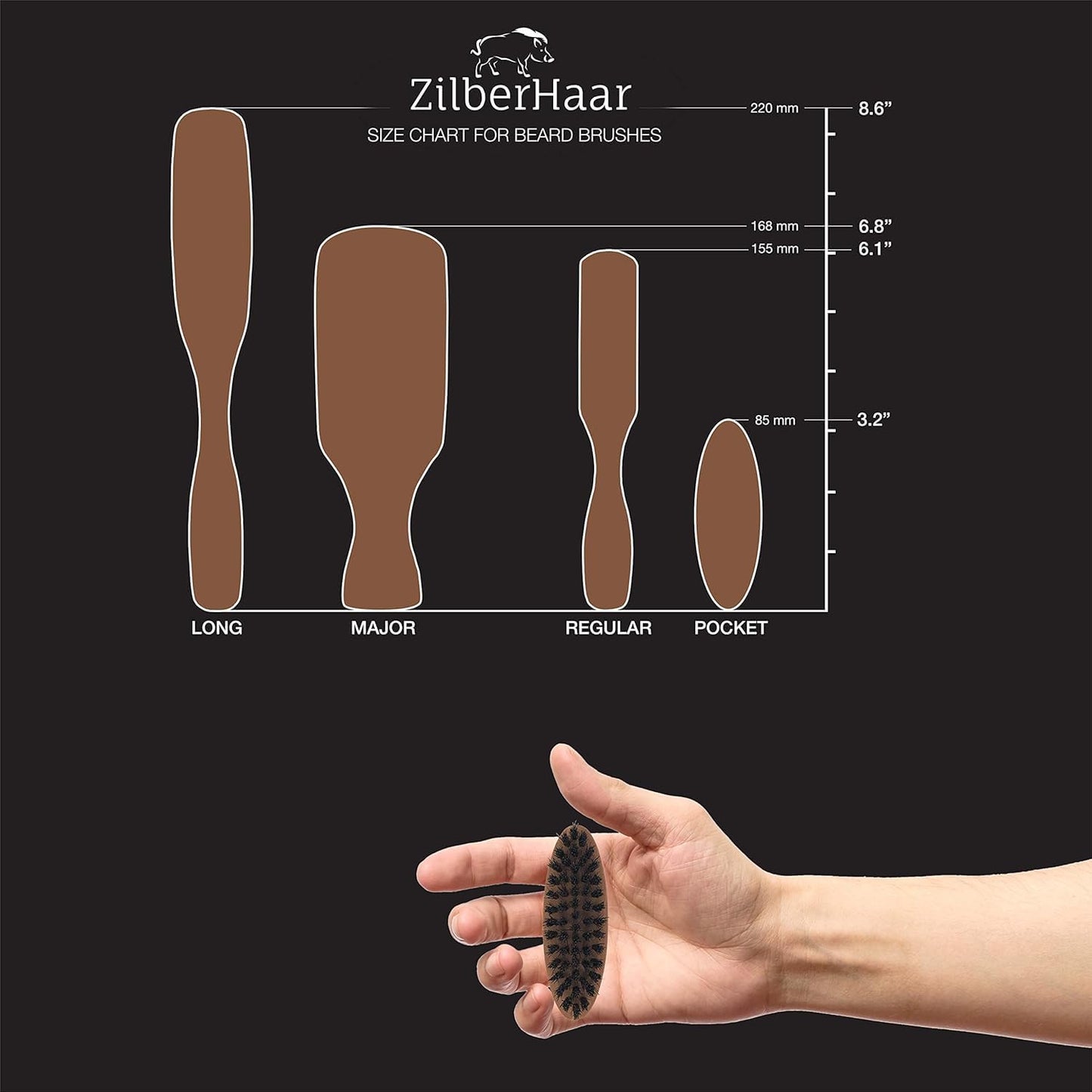 ZilberHaar - Pocket Mustache and Beard Brush - Soft Boar Bristles and Pearwood - Perfect Grooming Tool for Men - Relieves Itch, Works with all Beard Balms and Beard Oils - Made in Europe