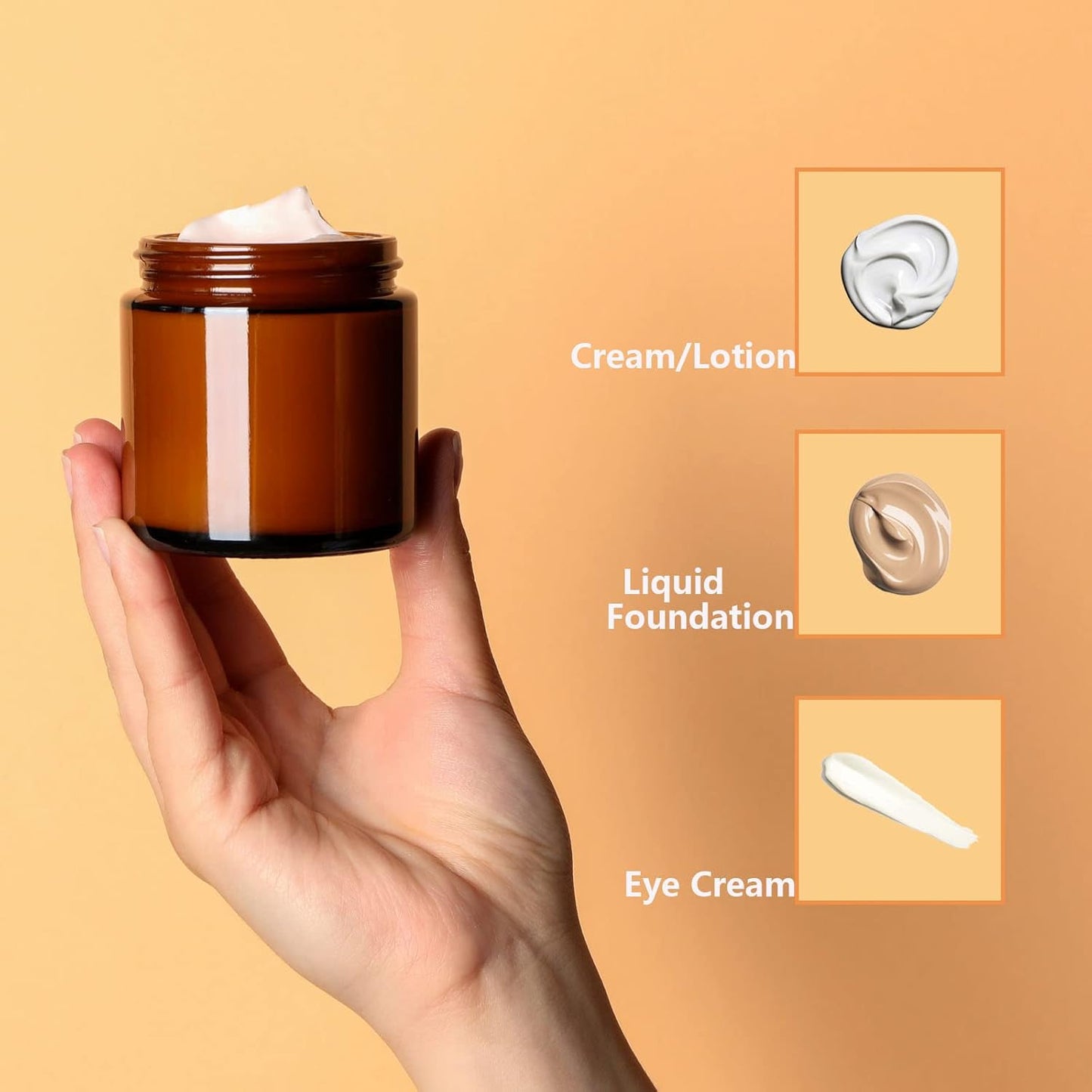 Lil Ray 2 Oz Glass Cream Jars with Gold Lid, Empty Amber Glass Containers, Refillable Cosmetic Vials for Lotion, Ointment (12 PCS)