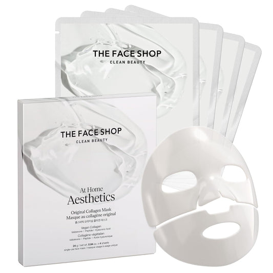 THE FACE SHOP Original Vegan Collagen Face Mask, Korean Glass Skin Essential, Peptide Hydrogel Mask for Firming & Skin Elasticity, Moisturizing, 4EA