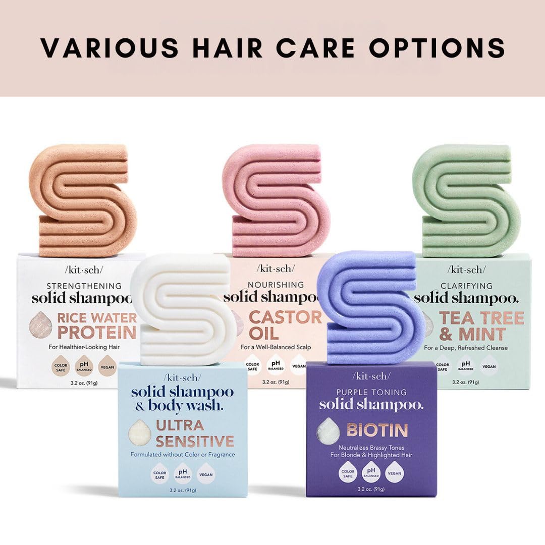 Kitsch Toning Purple Shampoo For Blondes & Color Treated Hair - Shampoo Bar For Women and Men - Biotin Shampoo for Strengthening & Neutralizing Brassy Tones - Vegan, Silicone & Sulfate Free - 3.2 oz