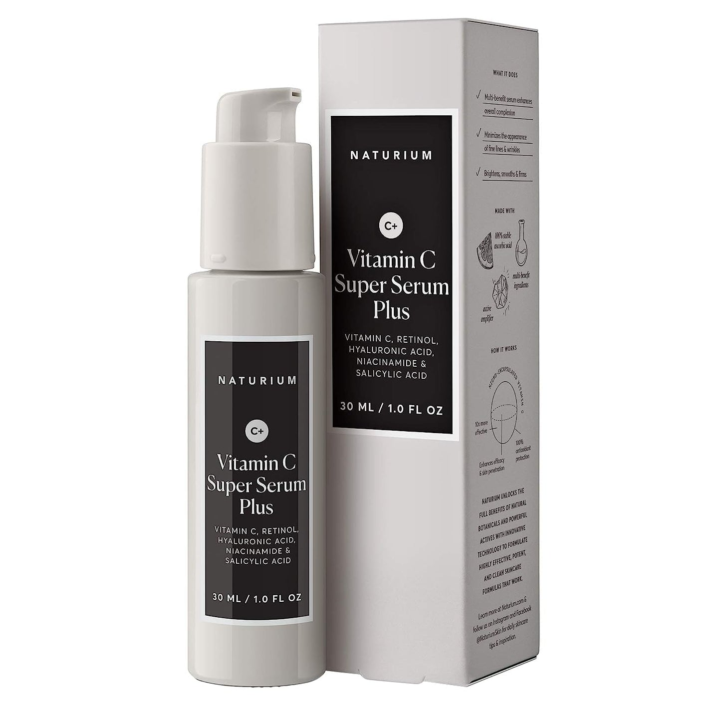 Naturium Vitamin C Super Serum Plus, Smoothing Face Care, plus Retinol, Hyaluronic Acid, Niacinamide & Salicylic Acid, 1 oz